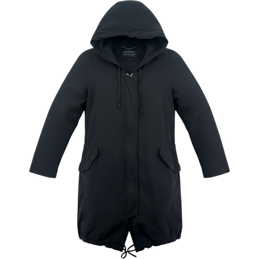 All Saints Anorak Parka Black Hooded Utility Jacket Designer Warm Women's US 10